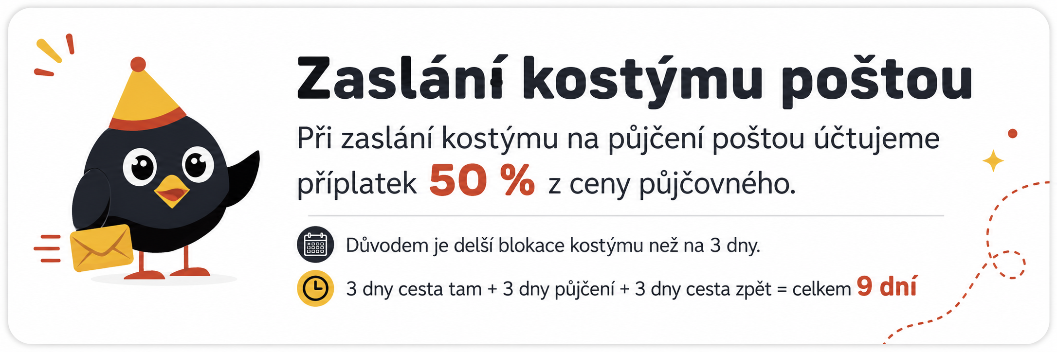 Cena půjčovného při odsílání kostýmů